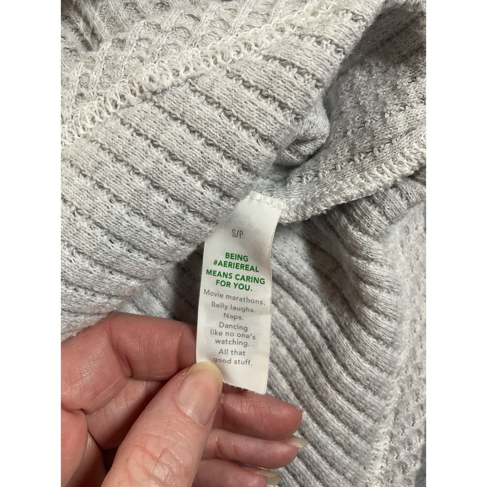 Aerie Small Waffle Knit Gray Thermal Sweater 346 - Picture 3 of 6